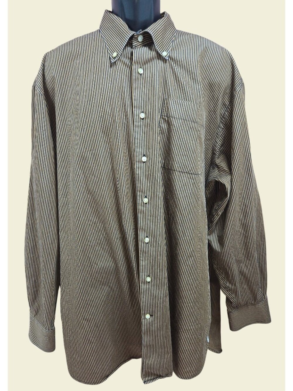 Peter Millar Mens Brown & Black Stripe Long Sleeve Shirt XXL